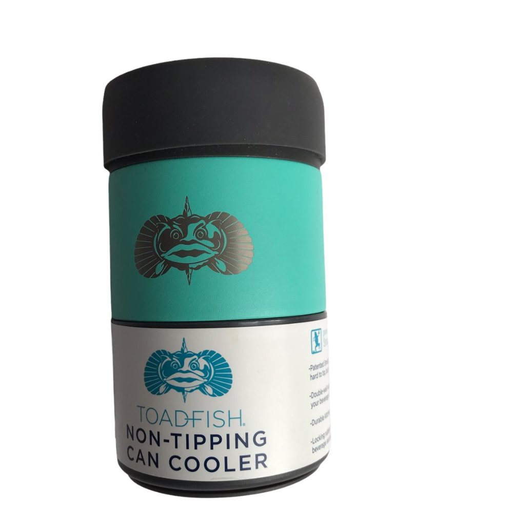 TOADFISH Non-Tipping Can Cooler.  Silicone Metal.  Gray / Green.  New NWT.